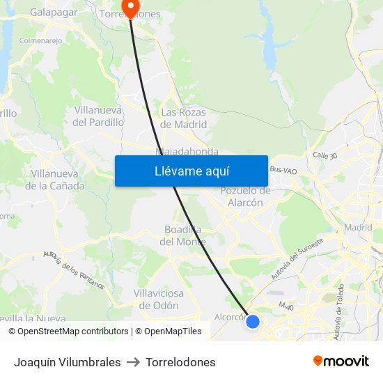 Joaquín Vilumbrales to Torrelodones map