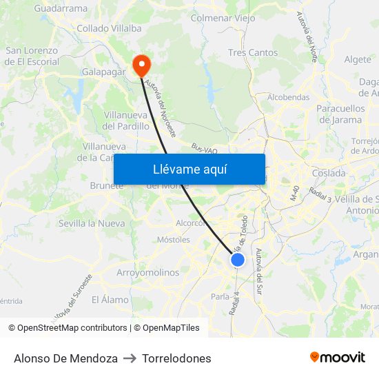 Alonso De Mendoza to Torrelodones map