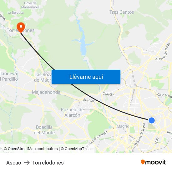 Ascao to Torrelodones map