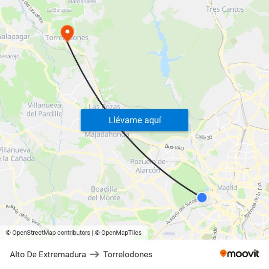 Alto De Extremadura to Torrelodones map