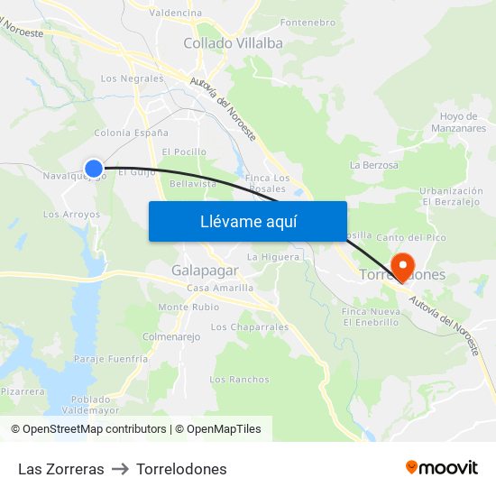 Las Zorreras to Torrelodones map