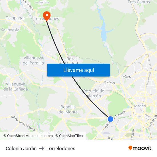 Colonia Jardín to Torrelodones map