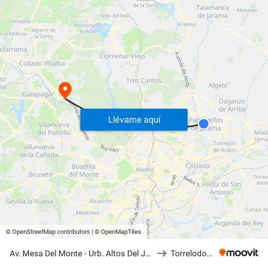 Av. Mesa Del Monte - Urb. Altos Del Jarama to Torrelodones map