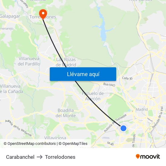 Carabanchel to Torrelodones map
