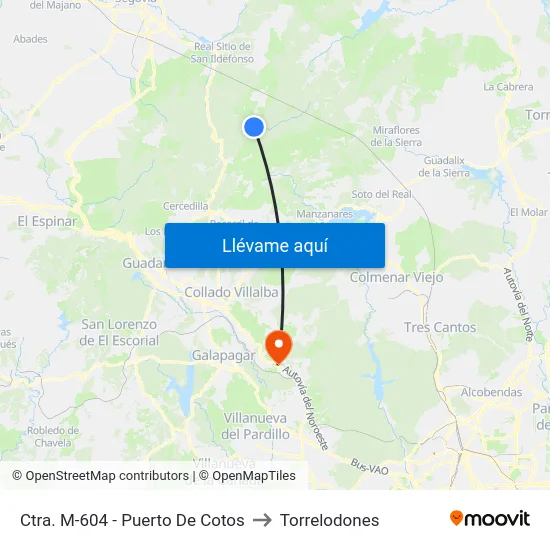 Ctra. M-604 - Puerto De Cotos to Torrelodones map