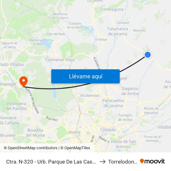 Ctra. N-320 - Urb. Parque De Las Castillas to Torrelodones map