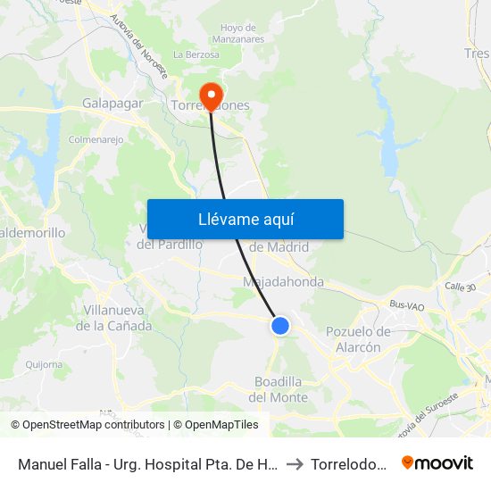 Manuel Falla - Urg. Hospital Pta. De Hierro to Torrelodones map
