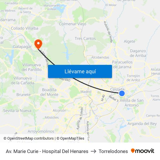 Av. Marie Curie - Hospital Del Henares to Torrelodones map