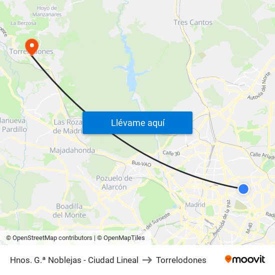 Hnos. G.ª Noblejas - Ciudad Lineal to Torrelodones map