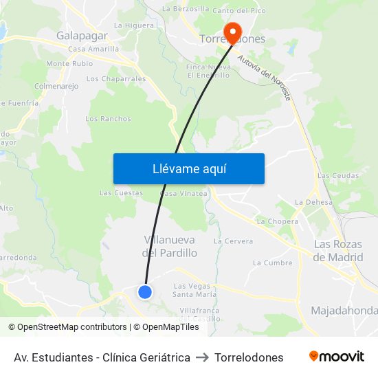 Av. Estudiantes - Clínica Geriátrica to Torrelodones map