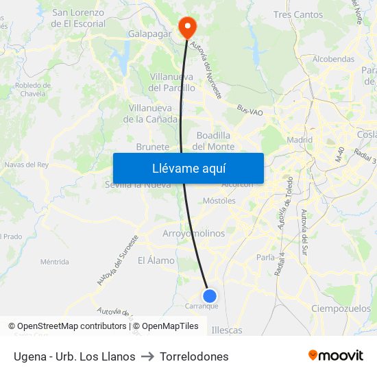 Ugena - Urb. Los Llanos to Torrelodones map