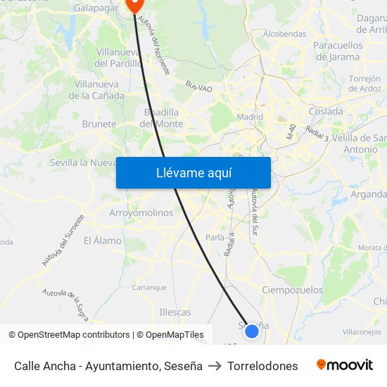 Calle Ancha - Ayuntamiento, Seseña to Torrelodones map