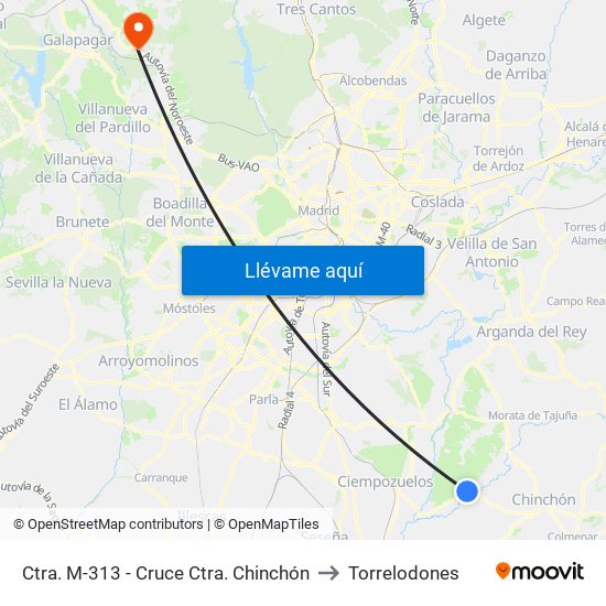 Ctra. M-313 - Cruce Ctra. Chinchón to Torrelodones map