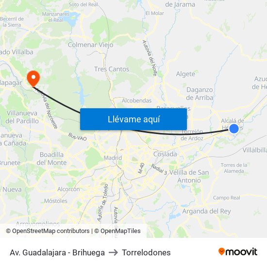 Av. Guadalajara - Brihuega to Torrelodones map