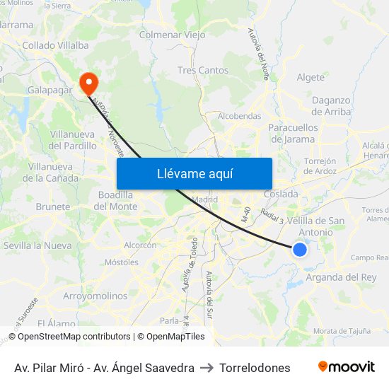 Av. Pilar Miró - Av. Ángel Saavedra to Torrelodones map