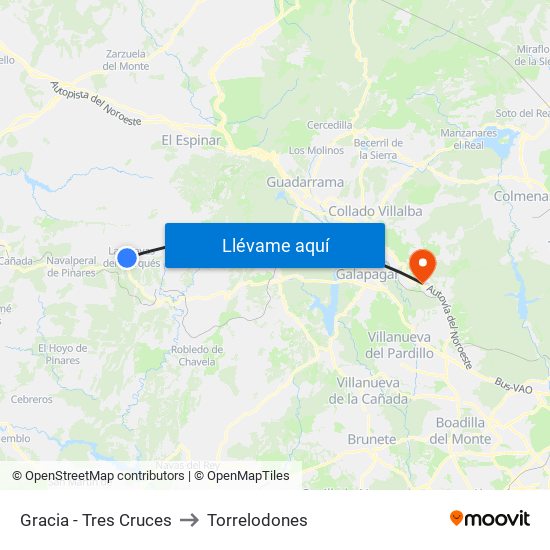Gracia - Tres Cruces to Torrelodones map
