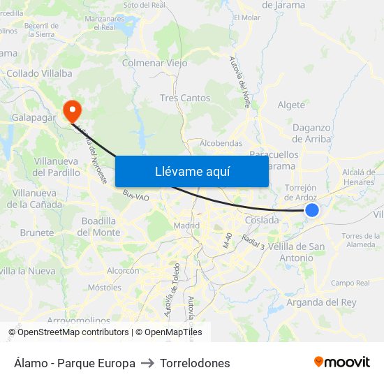 Álamo - Parque Europa to Torrelodones map