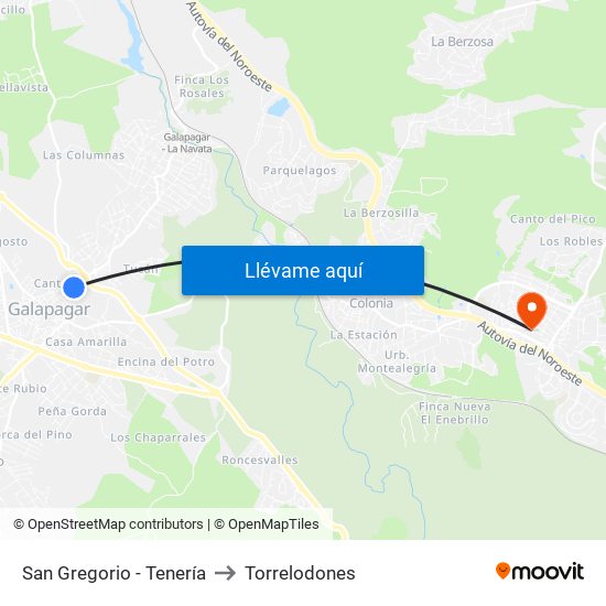 San Gregorio - Tenería to Torrelodones map
