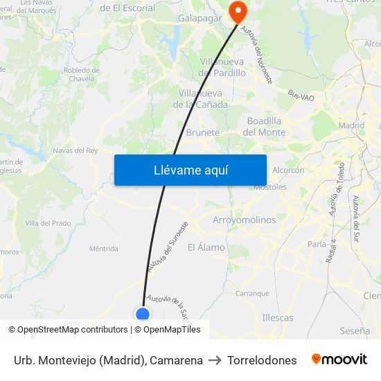 Urb. Monteviejo (Madrid), Camarena to Torrelodones map