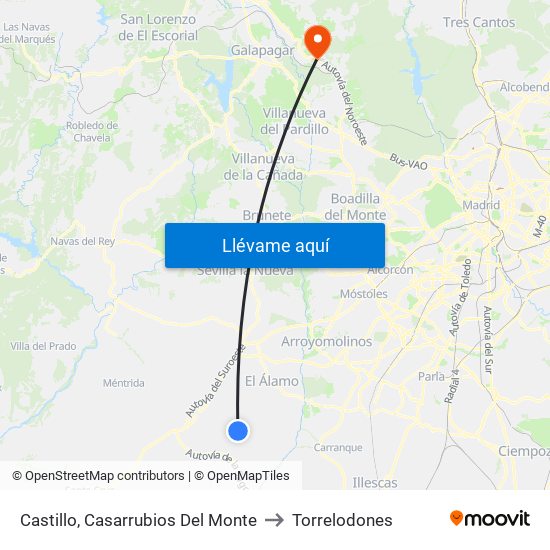 Castillo, Casarrubios Del Monte to Torrelodones map
