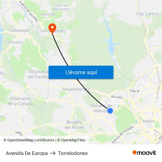 Avenida De Europa to Torrelodones map