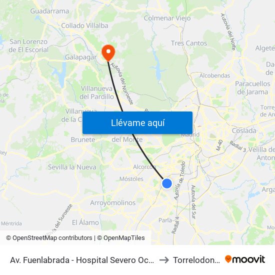 Av. Fuenlabrada - Hospital Severo Ochoa to Torrelodones map