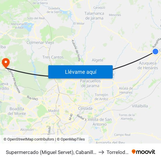 Supermercado (Miguel Servet), Cabanillas Del Campo to Torrelodones map