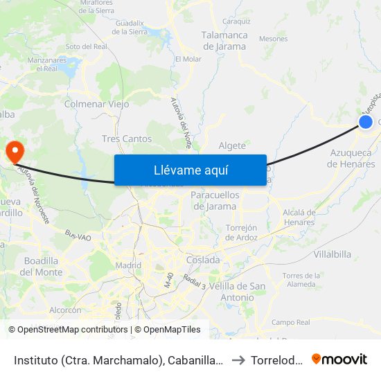 Instituto (Ctra. Marchamalo), Cabanillas Del Campo to Torrelodones map