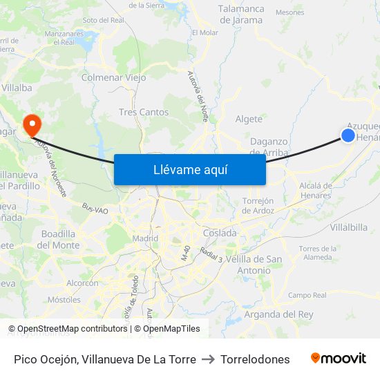 Pico Ocejón, Villanueva De La Torre to Torrelodones map