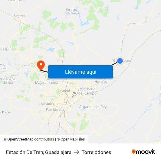 Estación De Tren, Guadalajara to Torrelodones map