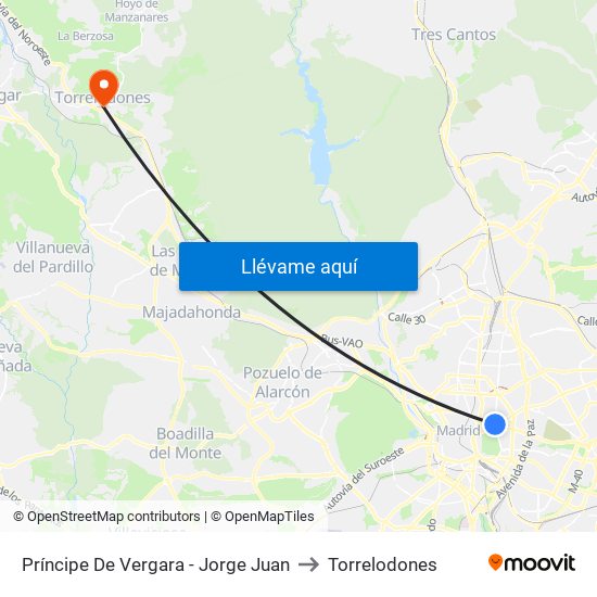 Príncipe De Vergara - Jorge Juan to Torrelodones map