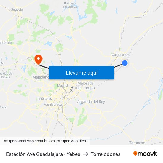 Estación Ave Guadalajara - Yebes to Torrelodones map