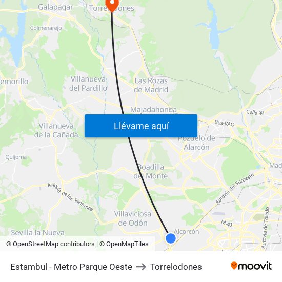Estambul - Metro Parque Oeste to Torrelodones map