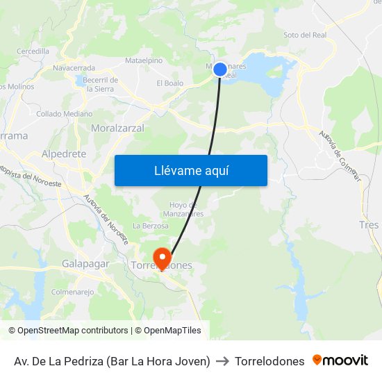 Av. De La Pedriza (Bar La Hora Joven) to Torrelodones map