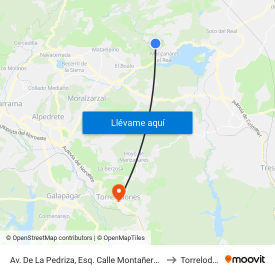 Av. De La Pedriza, Esq. Calle Montañero (Camping) to Torrelodones map
