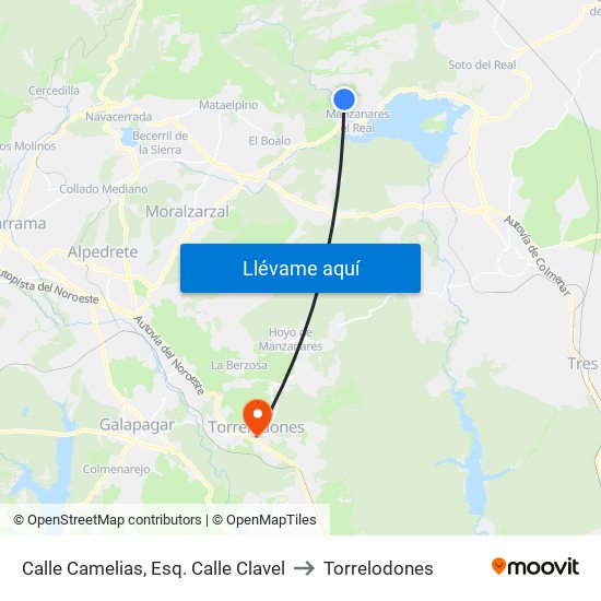 Calle Camelias, Esq. Calle Clavel to Torrelodones map