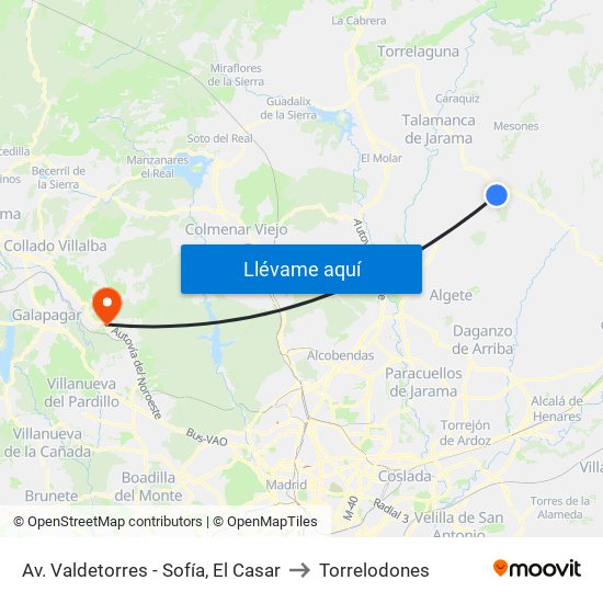 Av. Valdetorres - Sofía, El Casar to Torrelodones map
