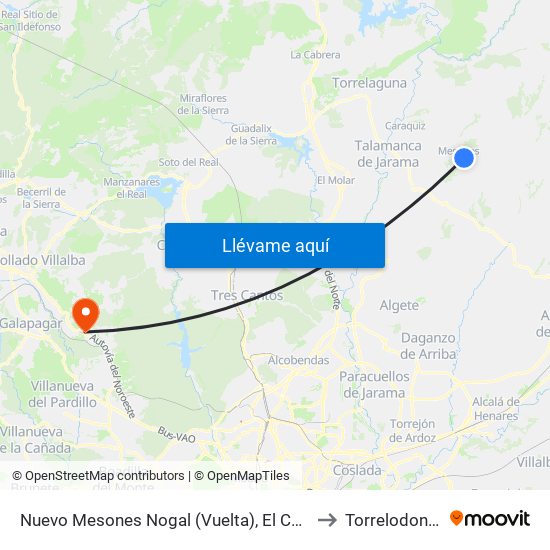 Nuevo Mesones Nogal (Vuelta), El Casar to Torrelodones map