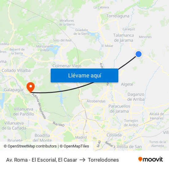 Av. Roma - El Escorial, El Casar to Torrelodones map