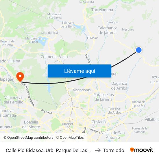 Calle Río Bidasoa, Urb. Parque De Las Castillas to Torrelodones map