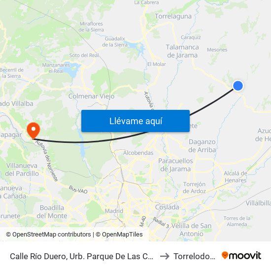 Calle Río Duero, Urb. Parque De Las Castillas to Torrelodones map