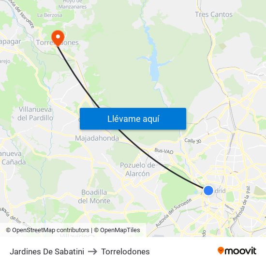 Jardines De Sabatini to Torrelodones map