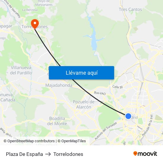 Plaza De España to Torrelodones map