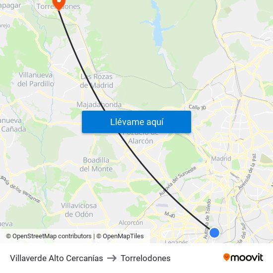 Villaverde Alto Cercanías to Torrelodones map