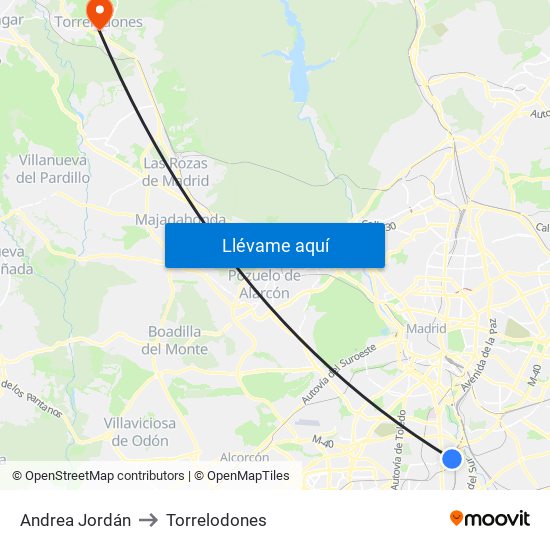 Andrea Jordán to Torrelodones map