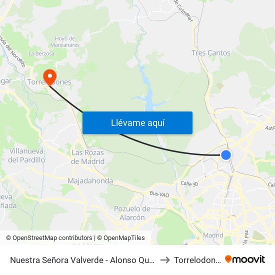 Nuestra Señora Valverde - Alonso Quijano to Torrelodones map