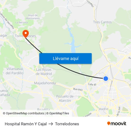 Hospital Ramón Y Cajal to Torrelodones map
