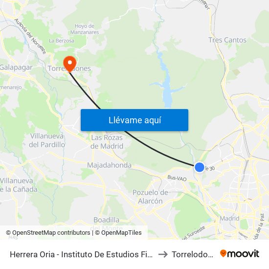 Herrera Oria - Instituto De Estudios Fiscales to Torrelodones map
