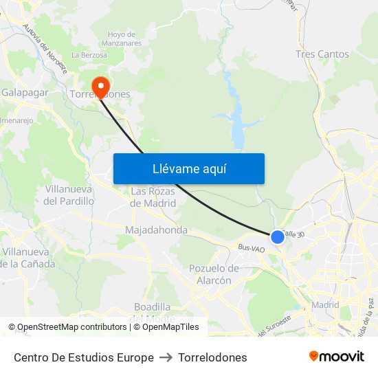 Centro De Estudios Europe to Torrelodones map