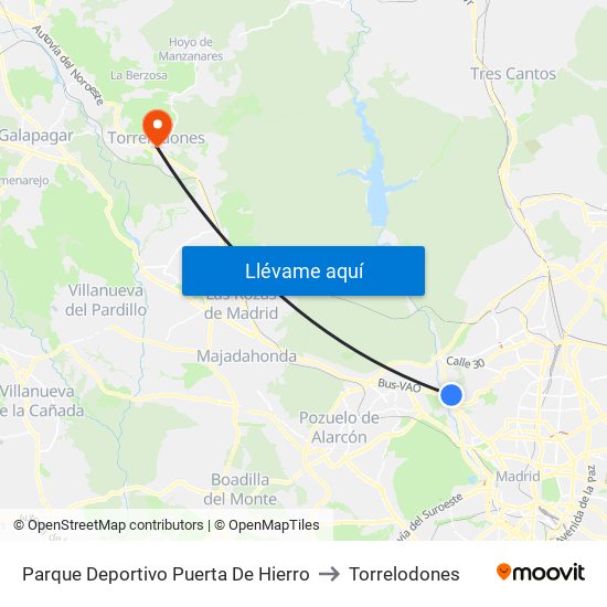 Parque Deportivo Puerta De Hierro to Torrelodones map